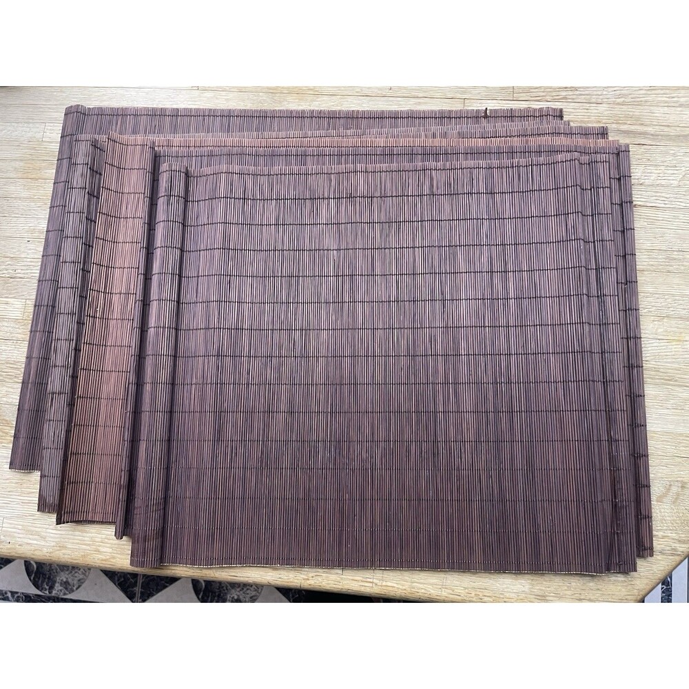Set of 6 Vintage Style Dark Brown Foldable Rollable Bamboo Wood Place Mats